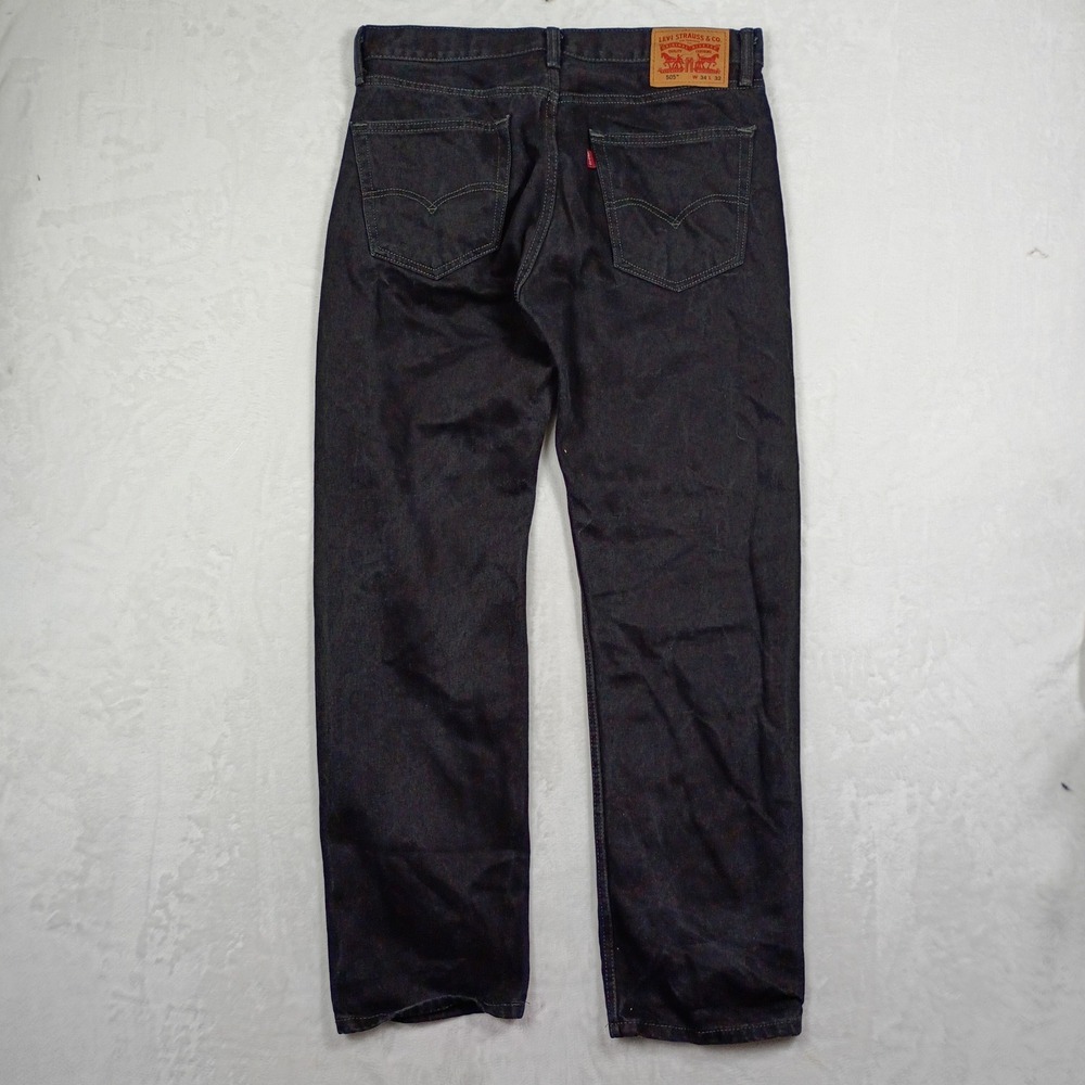 Levis 505 Regular Fit Mens Jeans Dark Wash Black Denim‎ Pants W34 L32